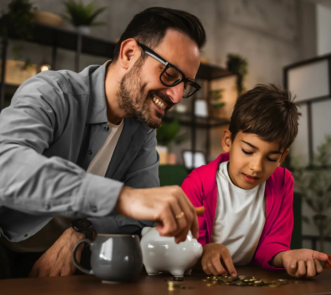 A parent and child managing school payments together